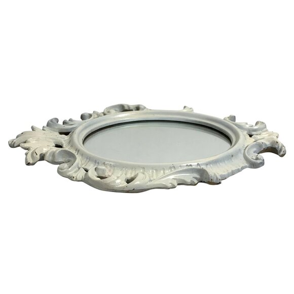 Vintage Ornate Oval Wall Mirror With Off-white Frame Mid Century Made In USA - Picture 3 of 9